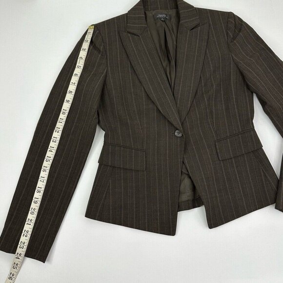 Tahari ASL Women's Brown and Tan‎ Pinstripe One Button Preppy Blazer 4/35.25" - Picture 14 of 14